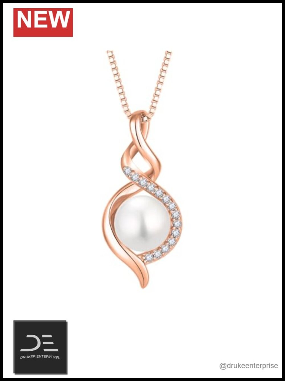 925 Sterling Silver Infinity Pendant Necklace 8mm Pearl CZ Jewelry for Women